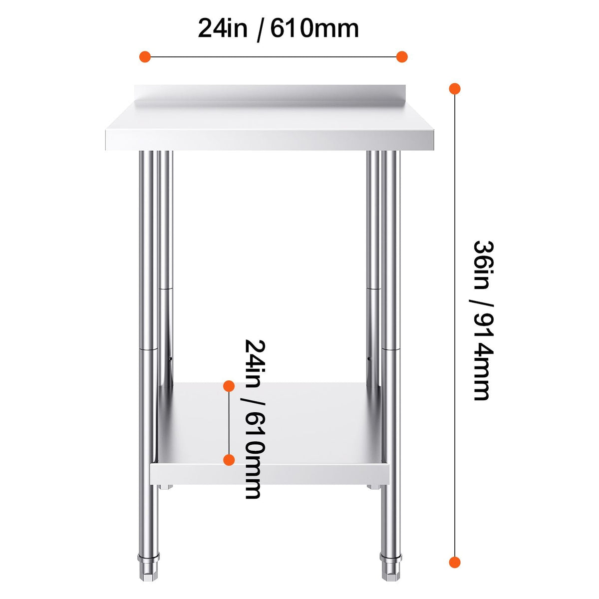 24 x 24 x 36 Inch Stainless Steel Work Table, Commercial Food Prep Worktable Heavy Duty Prep Worktable, Metal Work Table with Adjustable Height for Restaurant, Home and Hotel