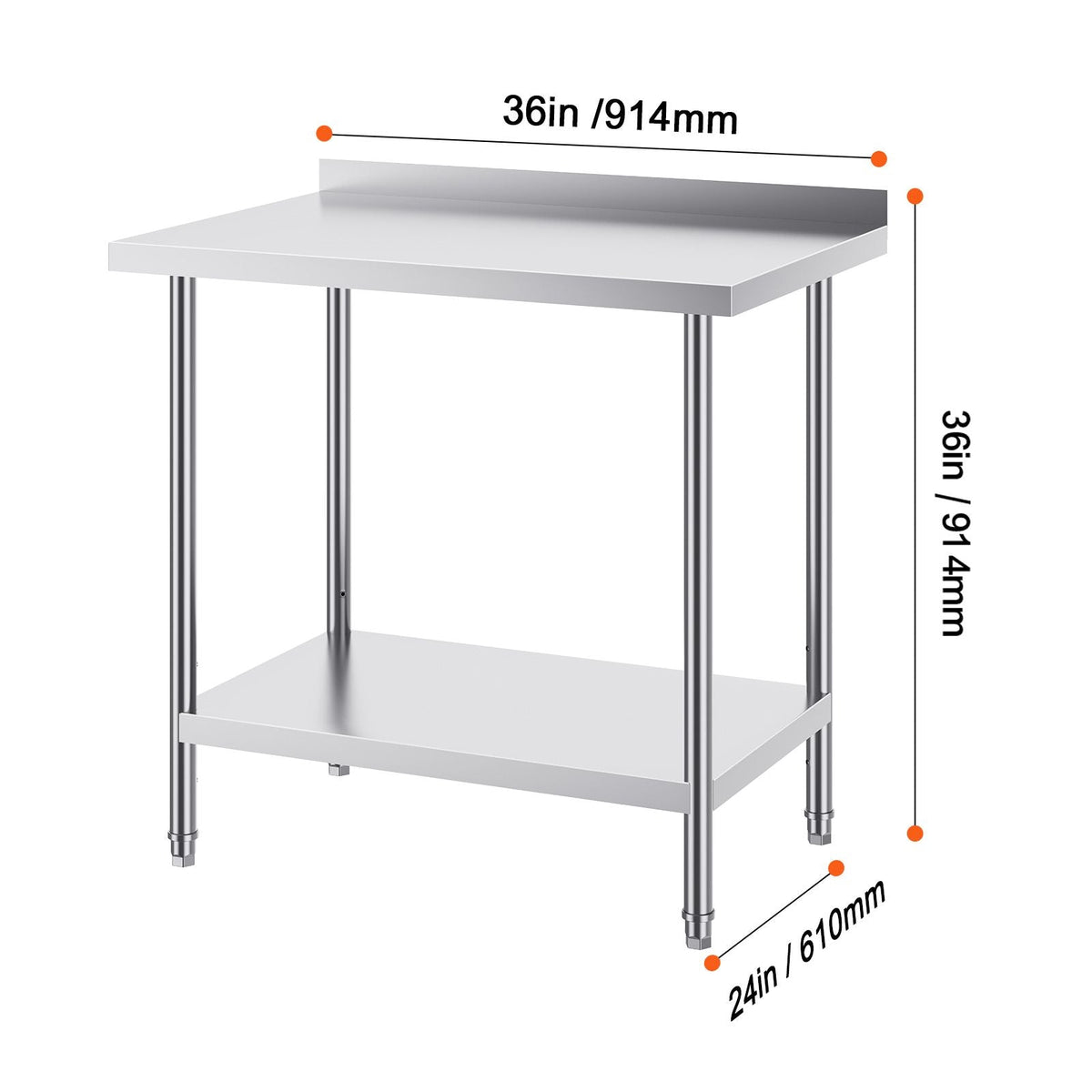 24 x 36 x 36 Inch Stainless Steel Work Table, Commercial Food Prep Worktable Heavy Duty Prep Worktable, Metal Work Table with Adjustable Height for Restaurant, Home and Hotel