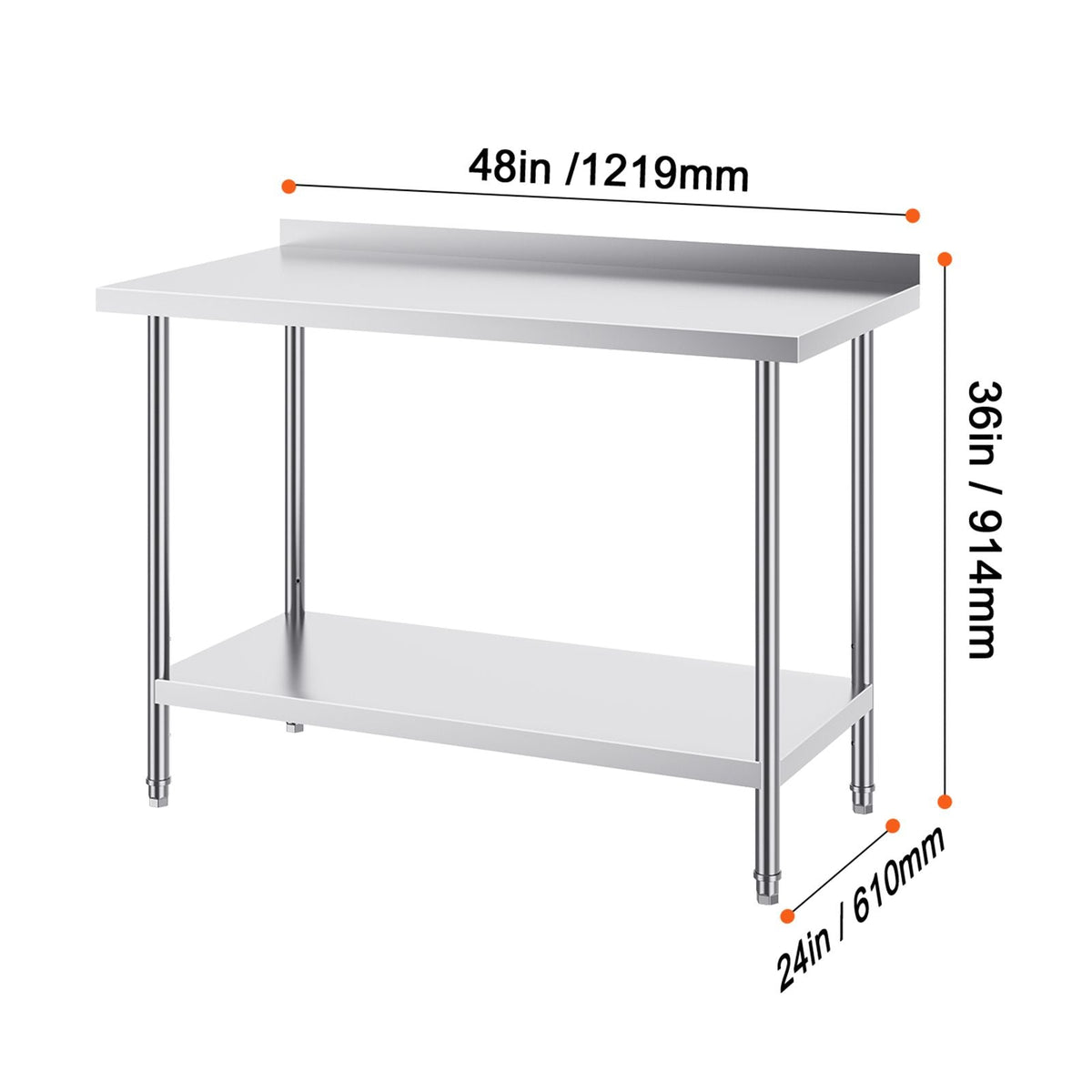 24 x 48 x 36 Inch Stainless Steel Work Table, Commercial Food Prep Worktable Heavy Duty Prep Worktable, Metal Work Table with Adjustable Height for Restaurant, Home and Hotel