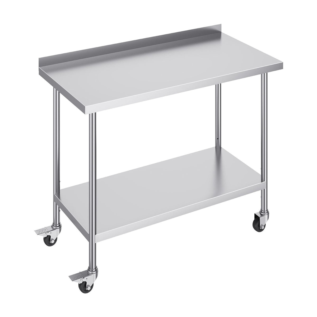 24 x 48 x 40 Inch Stainless Steel Work Table, Commercial Food Prep Worktable with Casters, Heavy Duty Prep Worktable, Metal Work Table with Adjustable Height for Restaurant, Home and Hotel
