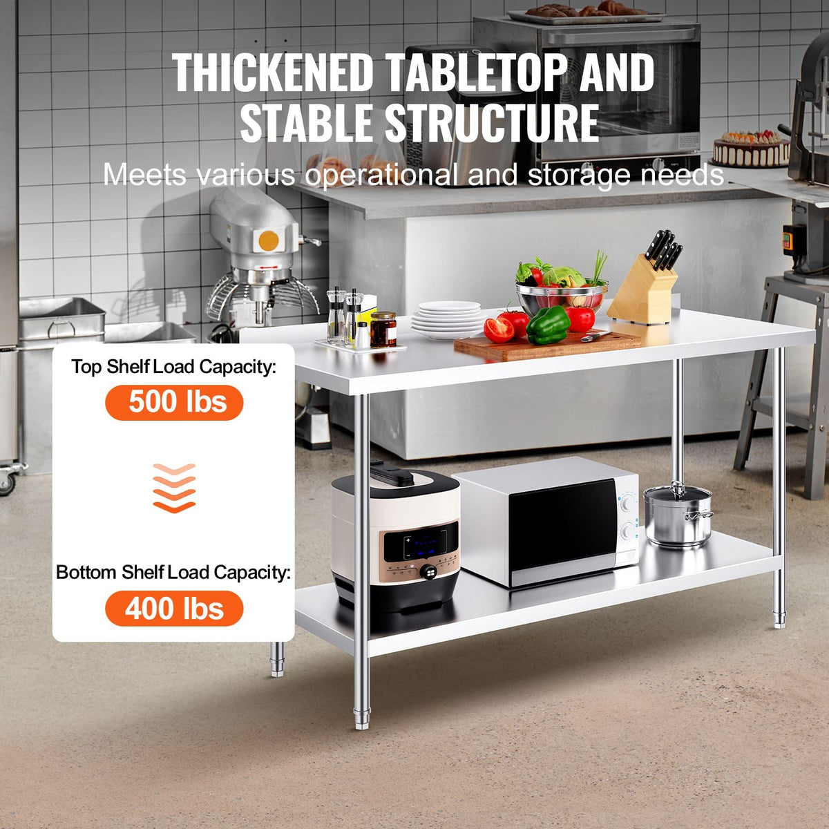 24 x 60 x 36 Inch Stainless Steel Work Table, Commercial Food Prep Worktable Heavy Duty Prep Worktable, Metal Work Table with Adjustable Height for Restaurant, Home and Hotel