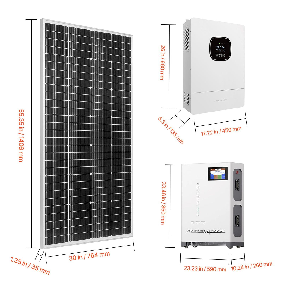 2400W 48V Complete Solar Power Kit, 12PCS 200W Monocrystalline Solar Panels + 51.2V 100Ah LiFePO4 Battery + 48V 5000W Hybrid Inverter, High Output Off-Grid Solar Kit for Large House Shed Farm