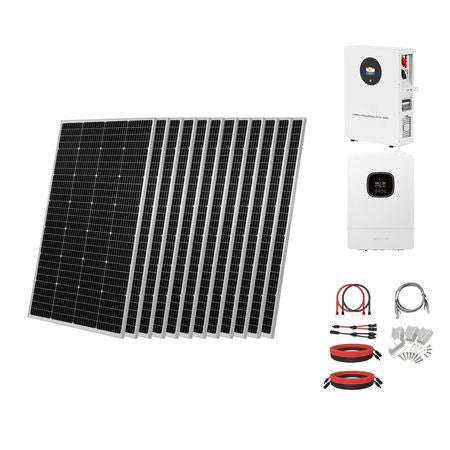 2400W 48V Complete Solar Power Kit, 12PCS 200W Monocrystalline Solar Panels + 51.2V 100Ah LiFePO4 Battery + 48V 5000W Hybrid Inverter, High Output Off-Grid Solar Kit for Large House Shed Farm