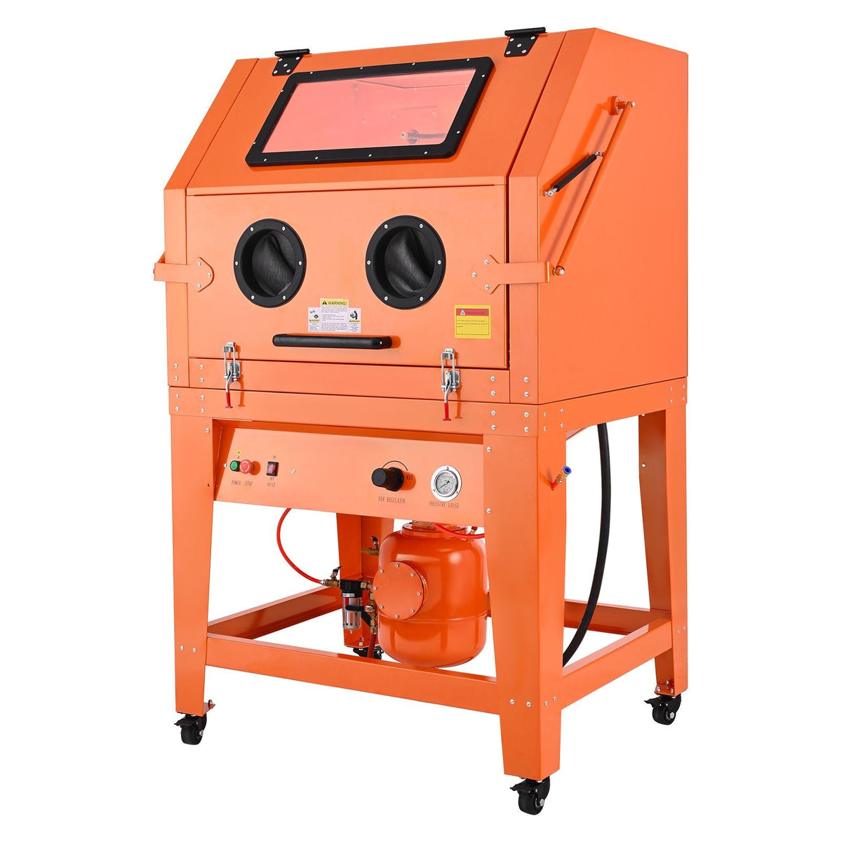 245 Gallon Sandblasting Cabinet with Pressurized Tank, Heavy Duty Steel Sand Blasting Cabinet on Wheels - with 32 Gallon Media Hopper & 1.6HP Dust Collector for Oversized Parts Surface Finishing