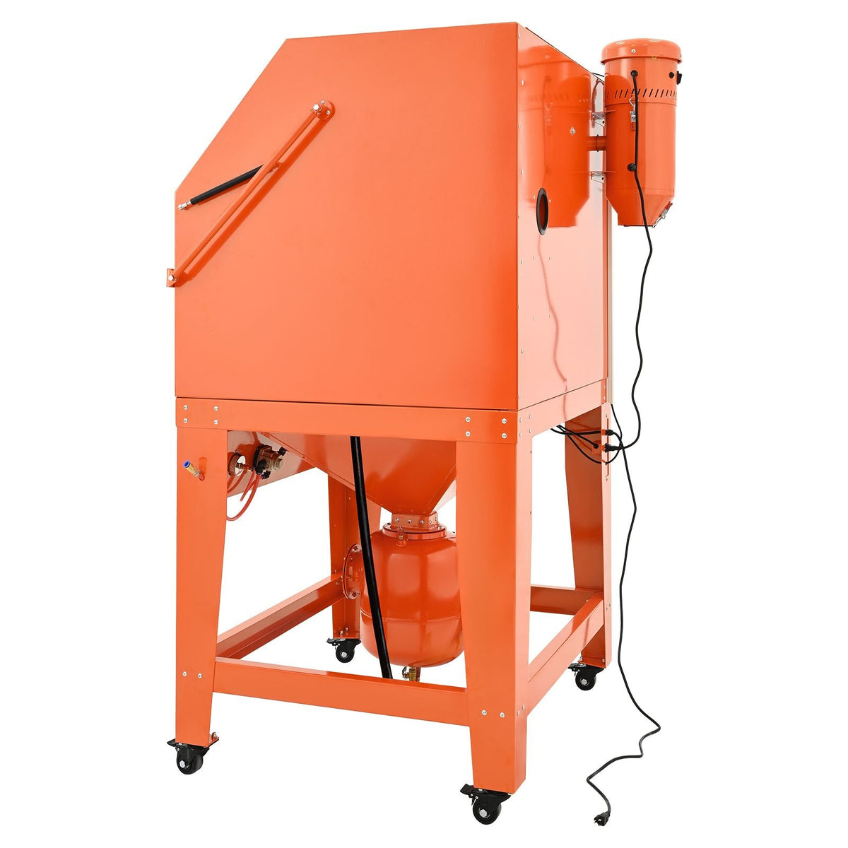 245 Gallon Sandblasting Cabinet with Pressurized Tank, Heavy Duty Steel Sand Blasting Cabinet on Wheels - with 32 Gallon Media Hopper & 1.6HP Dust Collector for Oversized Parts Surface Finishing