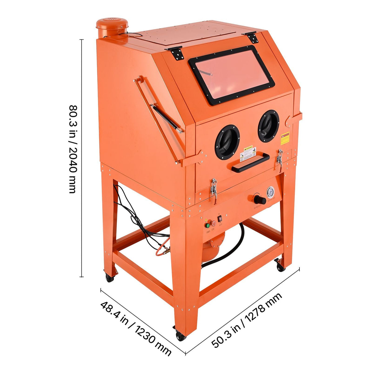 245 Gallon Sandblasting Cabinet with Pressurized Tank, Heavy Duty Steel Sand Blasting Cabinet on Wheels - with 32 Gallon Media Hopper & 1.6HP Dust Collector for Oversized Parts Surface Finishing