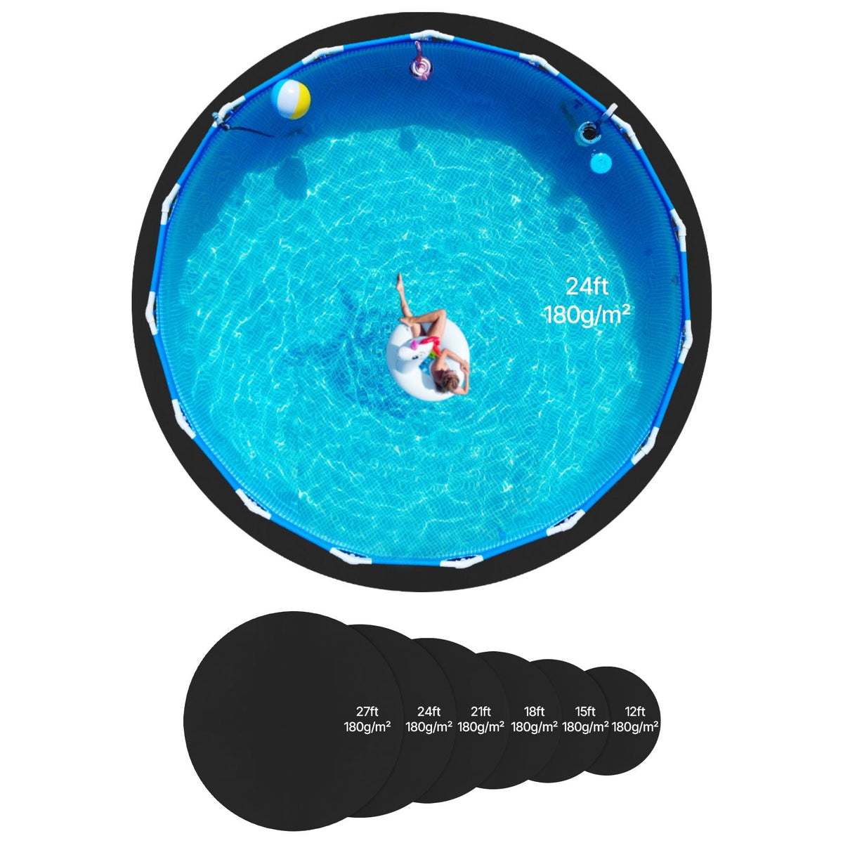 24ft Round Pool Liner Pad, Pool Liner Pad for Above Ground Swimming Pools, Extra-Thick Pool Mat, Prevents Punctures, Recycled Geotextile Material Underlayment Pad, Extend Liner Life