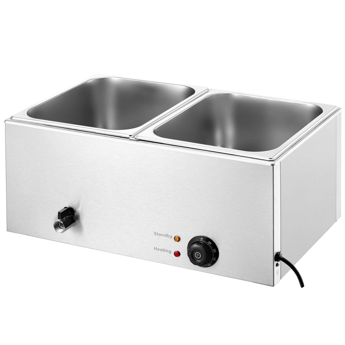 24QT Commercial Food Warmer, 2-Pan Electric Steam Table, 1200W Professional Countertop Stainless Steel Buffet Bain Marie with 86-185 Fahrenheit Temp Control
