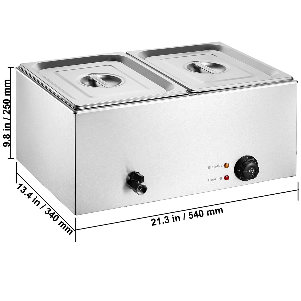 24QT Commercial Food Warmer, 2-Pan Electric Steam Table, 1200W Professional Countertop Stainless Steel Buffet Bain Marie with 86-185 Fahrenheit Temp Control