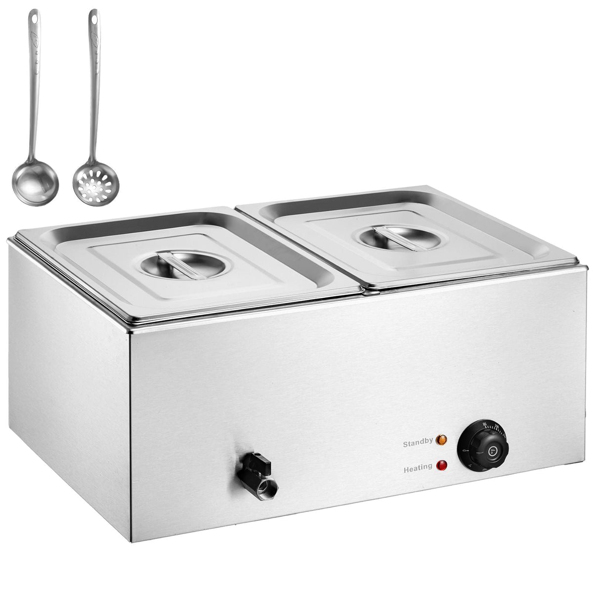 24QT Commercial Food Warmer, 2-Pan Electric Steam Table, 1200W Professional Countertop Stainless Steel Buffet Bain Marie with 86-185 Fahrenheit Temp Control