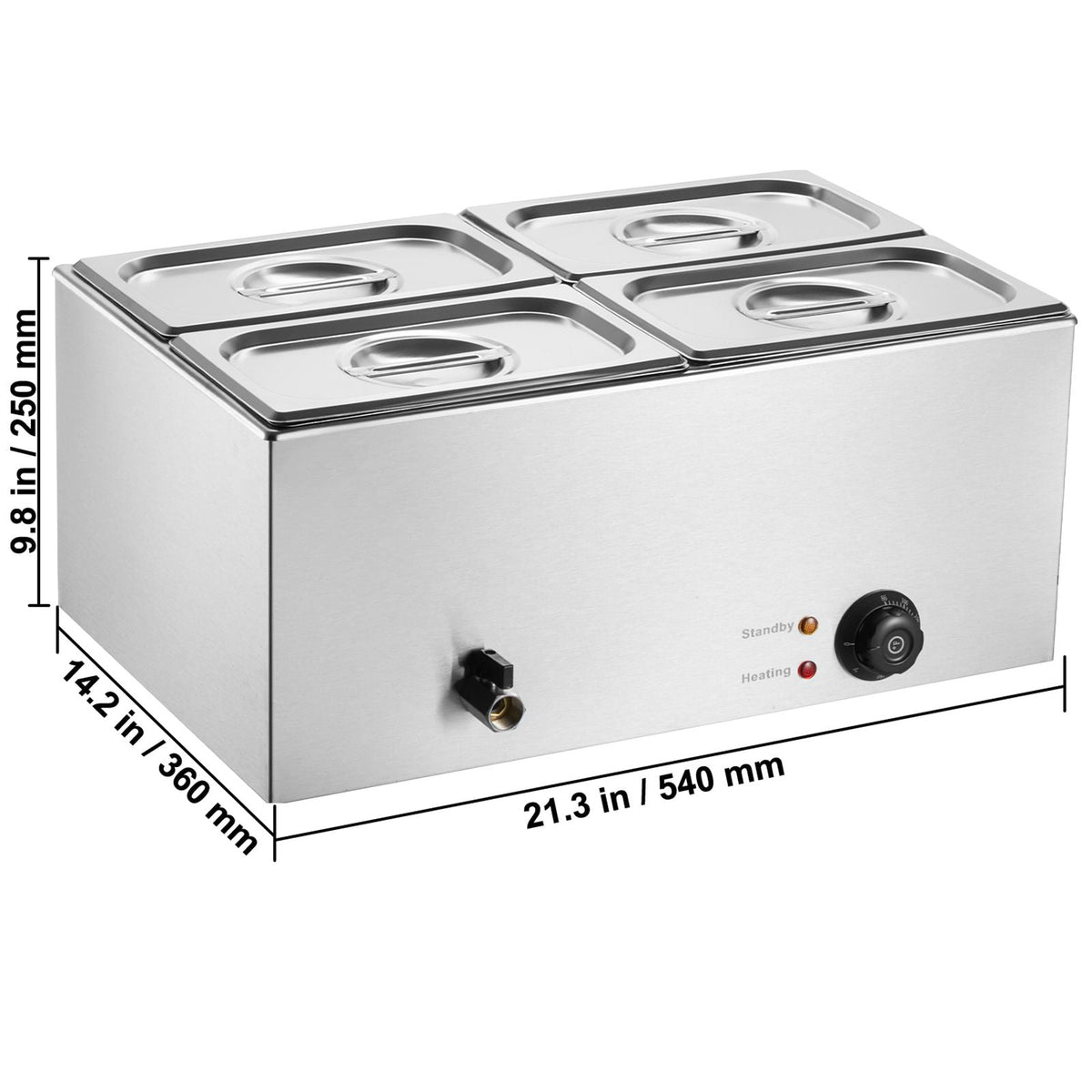 24QT Commercial Food Warmer, 4-Pan Electric Steam Table, 1200W Professional Countertop Stainless Steel Buffet Bain Marie with 86-185 Fahrenheit Temp Control