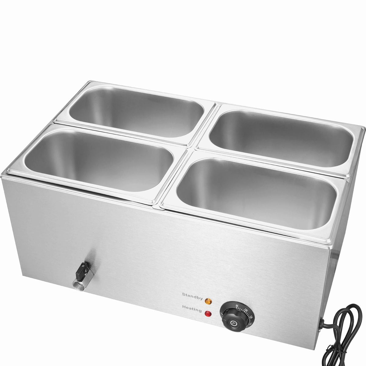 24QT Commercial Food Warmer, 4-Pan Electric Steam Table, 1200W Professional Countertop Stainless Steel Buffet Bain Marie with 86-185 Fahrenheit Temp Control