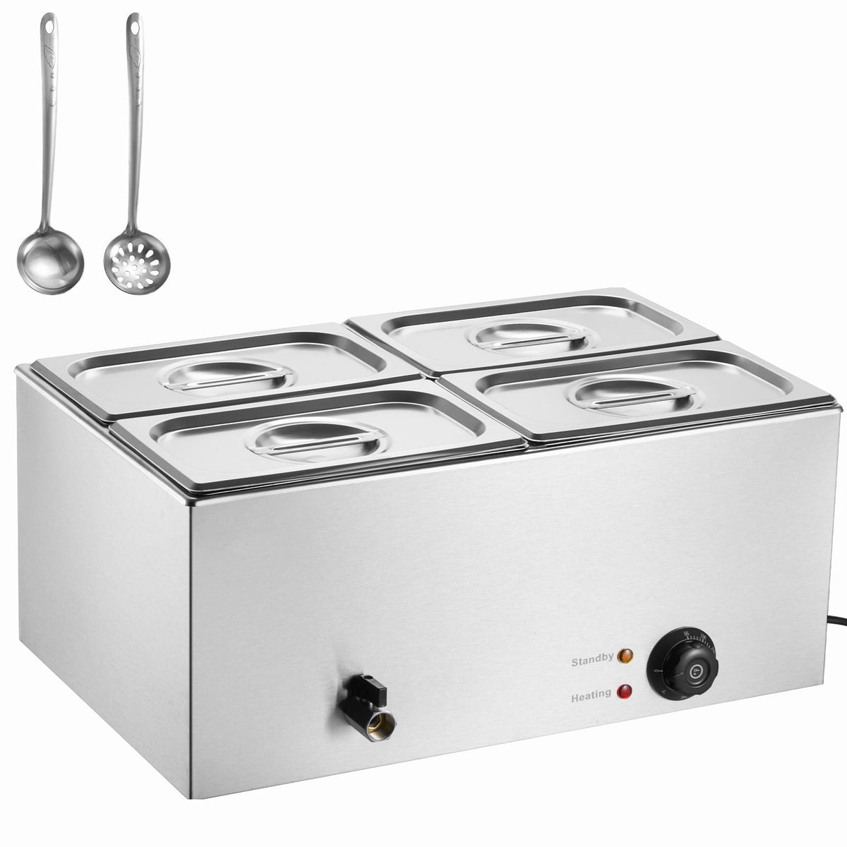24QT Commercial Food Warmer, 4-Pan Electric Steam Table, 1200W Professional Countertop Stainless Steel Buffet Bain Marie with 86-185 Fahrenheit Temp Control