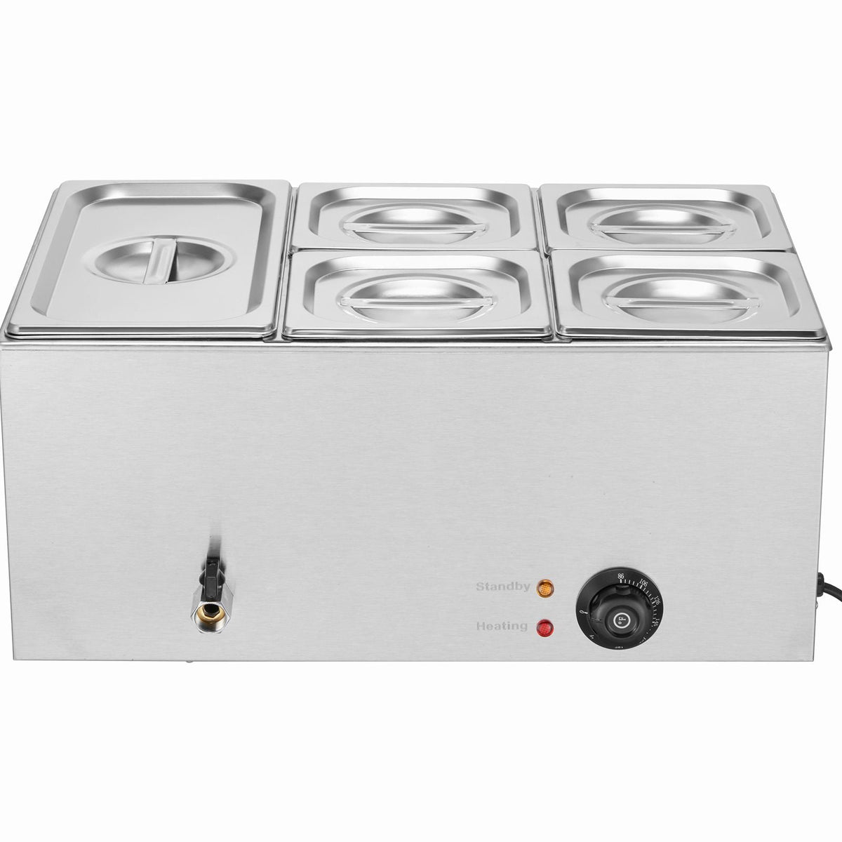 24QT Commercial Food Warmer, 5-Pan Electric Steam Table, 1200W Professional Countertop Stainless Steel Buffet Bain Marie with 86-185 F Temp Control for Catering, Buffet, Parties, Restaurants