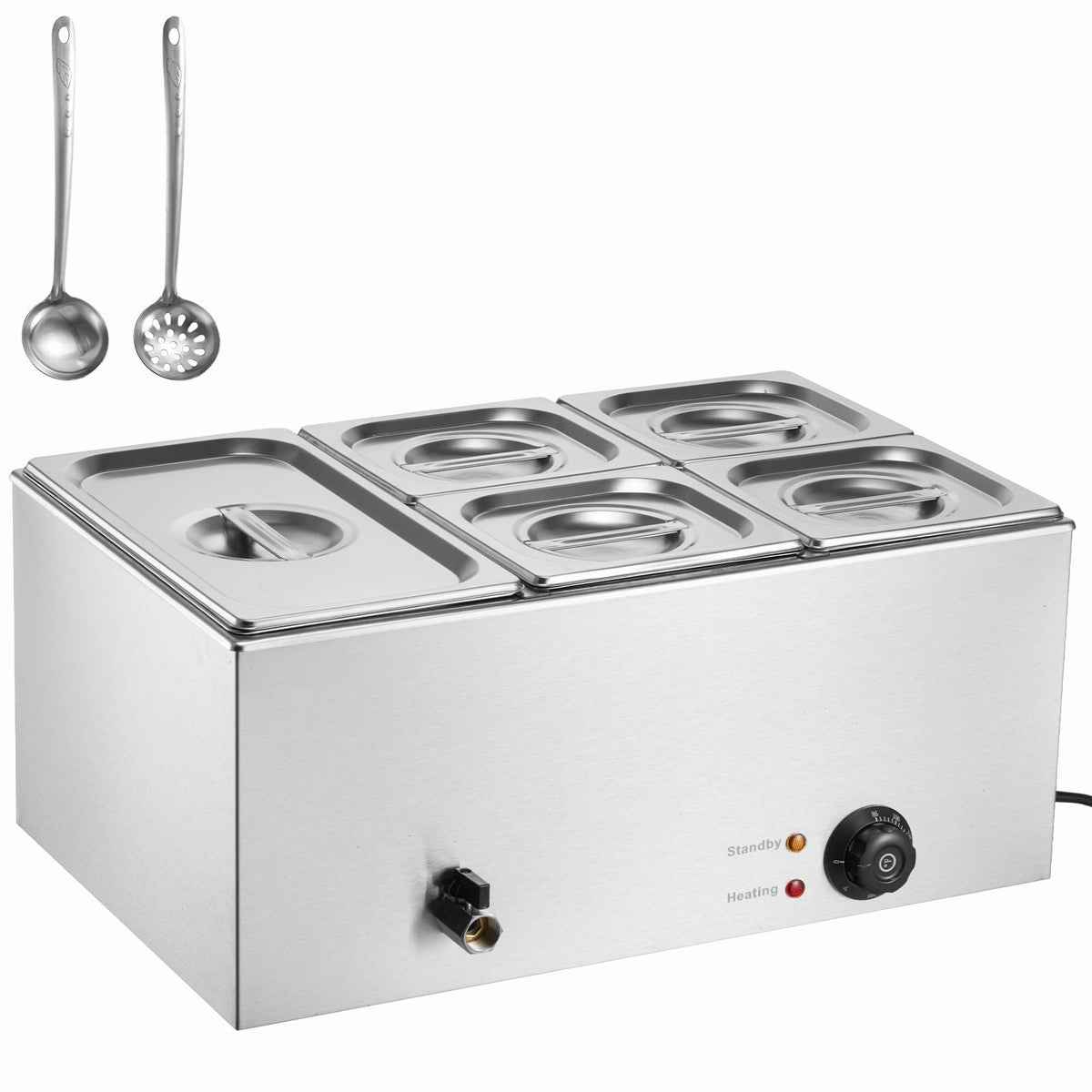 24QT Commercial Food Warmer, 5-Pan Electric Steam Table, 1200W Professional Countertop Stainless Steel Buffet Bain Marie with 86-185 F Temp Control for Catering, Buffet, Parties, Restaurants