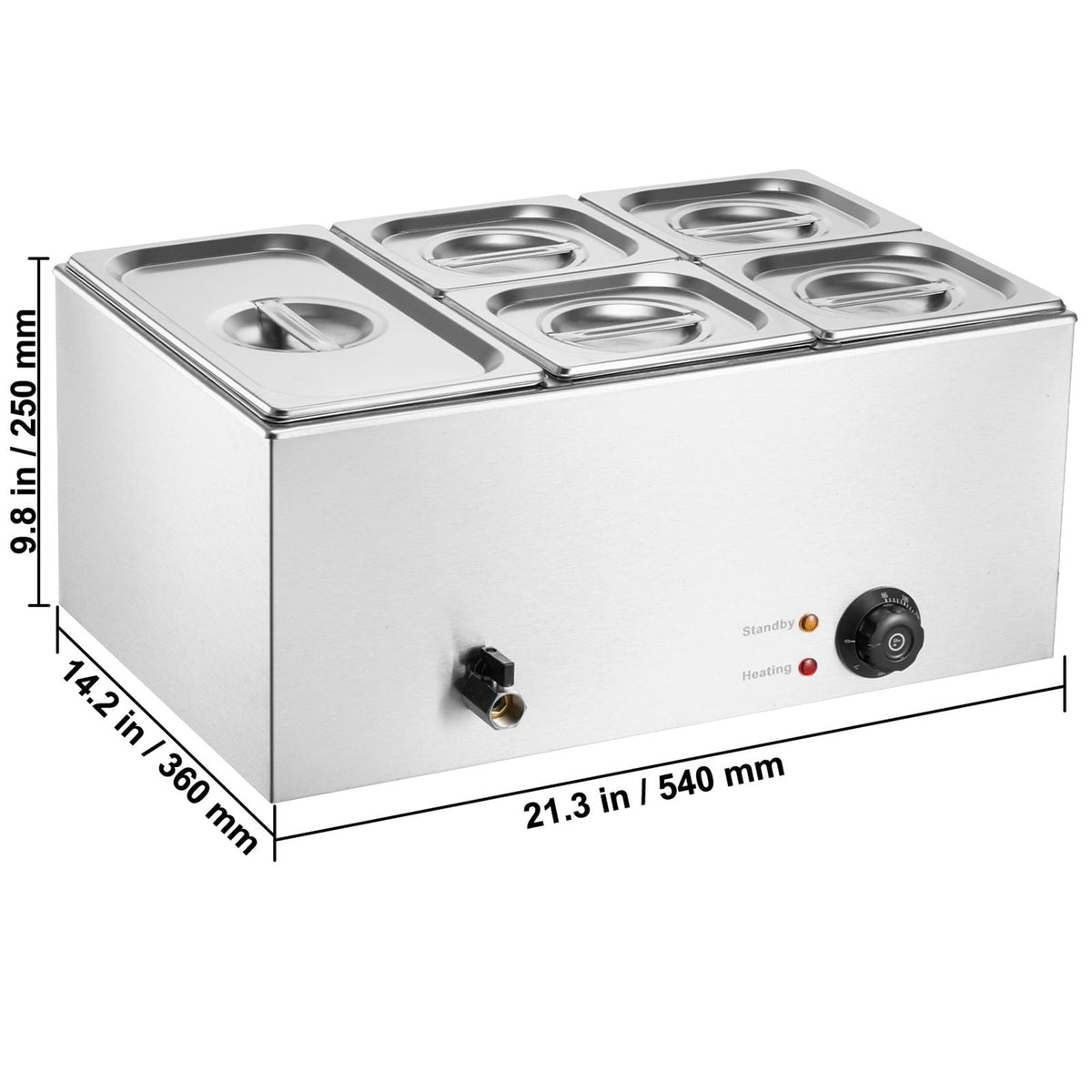 24QT Commercial Food Warmer, 5-Pan Electric Steam Table, 1200W Professional Countertop Stainless Steel Buffet Bain Marie with 86-185 F Temp Control for Catering, Buffet, Parties, Restaurants