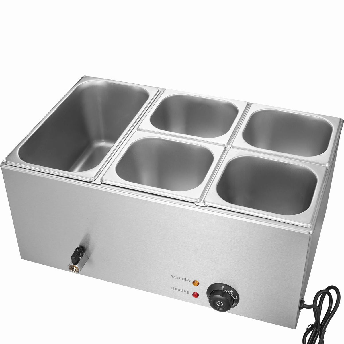 24QT Commercial Food Warmer, 5-Pan Electric Steam Table, 1200W Professional Countertop Stainless Steel Buffet Bain Marie with 86-185 F Temp Control for Catering, Buffet, Parties, Restaurants
