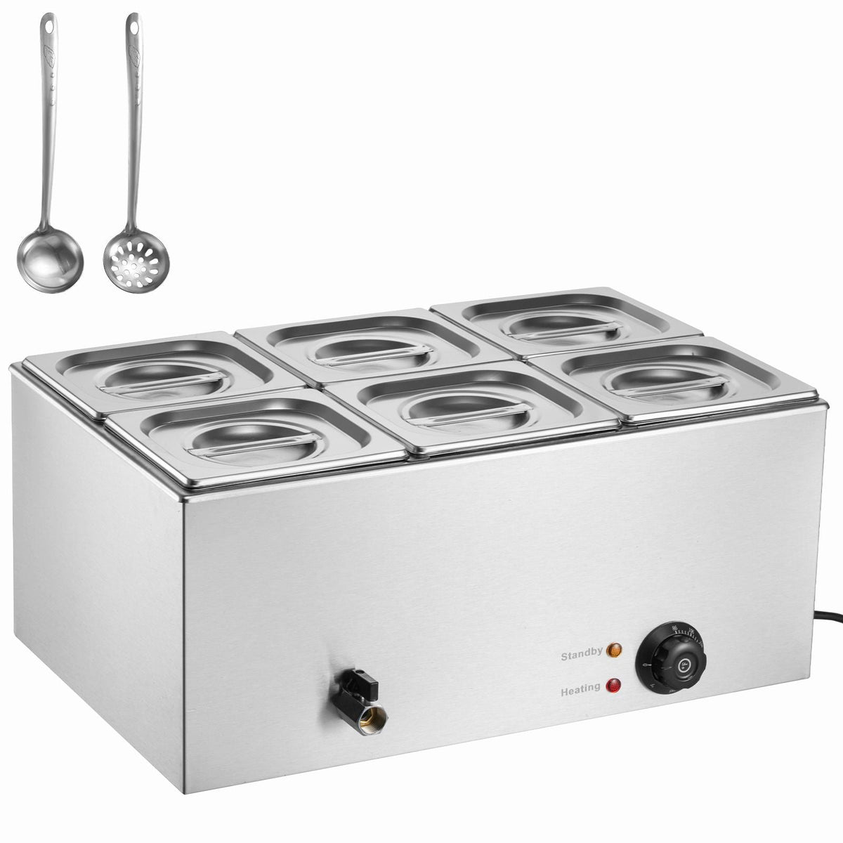 24QT Commercial Food Warmer, 6-Pan Electric Steam Table, 1200W Professional Countertop Stainless Steel Buffet Bain Marie with 86-185 F Temp Control for Catering, Buffet, Parties, Restaurants
