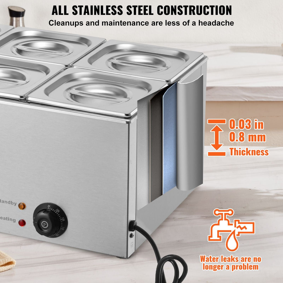24QT Commercial Food Warmer, 6-Pan Electric Steam Table, 1200W Professional Countertop Stainless Steel Buffet Bain Marie with 86-185 F Temp Control for Catering, Buffet, Parties, Restaurants