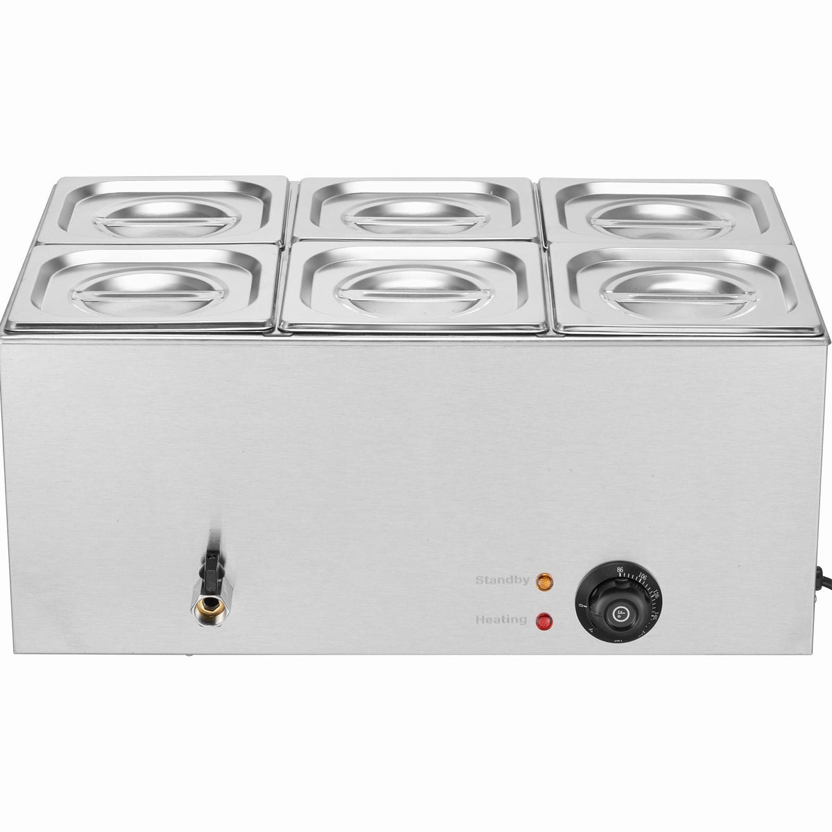 24QT Commercial Food Warmer, 6-Pan Electric Steam Table, 1200W Professional Countertop Stainless Steel Buffet Bain Marie with 86-185 F Temp Control for Catering, Buffet, Parties, Restaurants