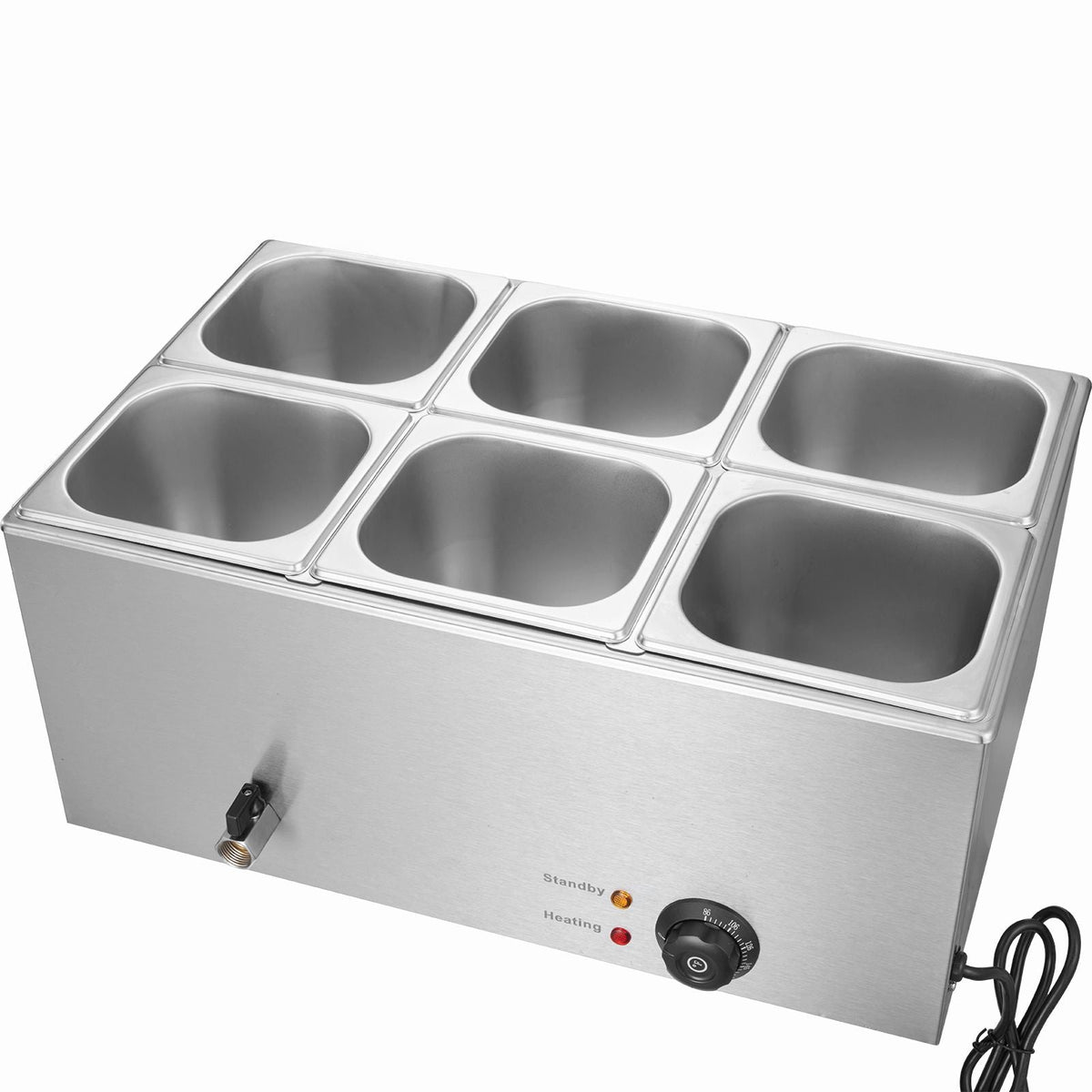 24QT Commercial Food Warmer, 6-Pan Electric Steam Table, 1200W Professional Countertop Stainless Steel Buffet Bain Marie with 86-185 F Temp Control for Catering, Buffet, Parties, Restaurants
