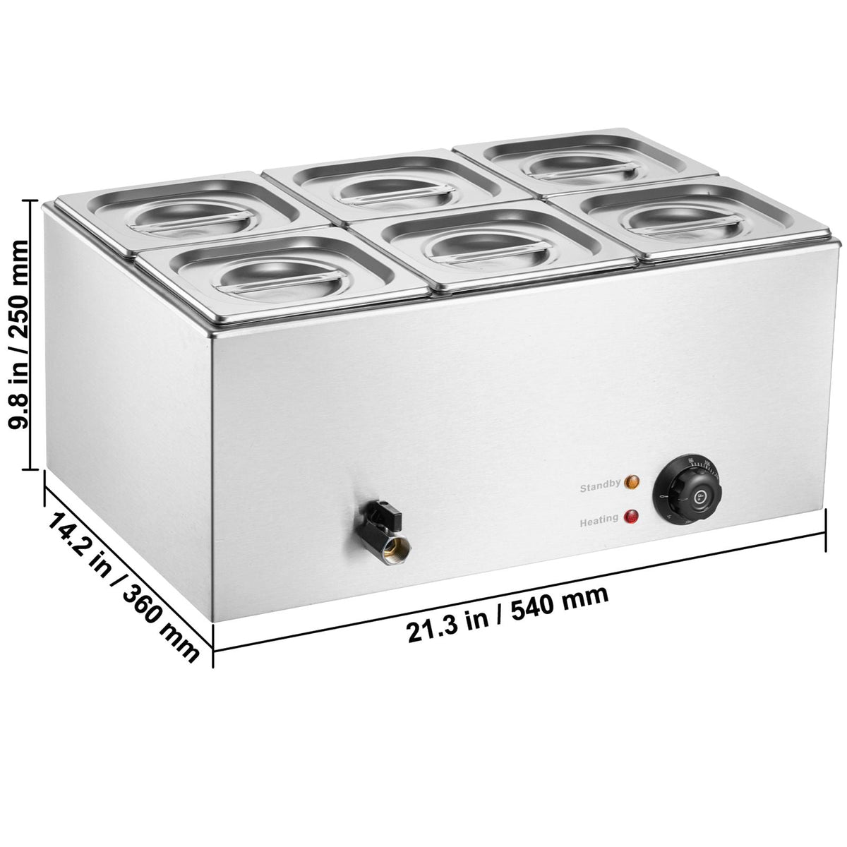 24QT Commercial Food Warmer, 6-Pan Electric Steam Table, 1200W Professional Countertop Stainless Steel Buffet Bain Marie with 86-185 F Temp Control for Catering, Buffet, Parties, Restaurants