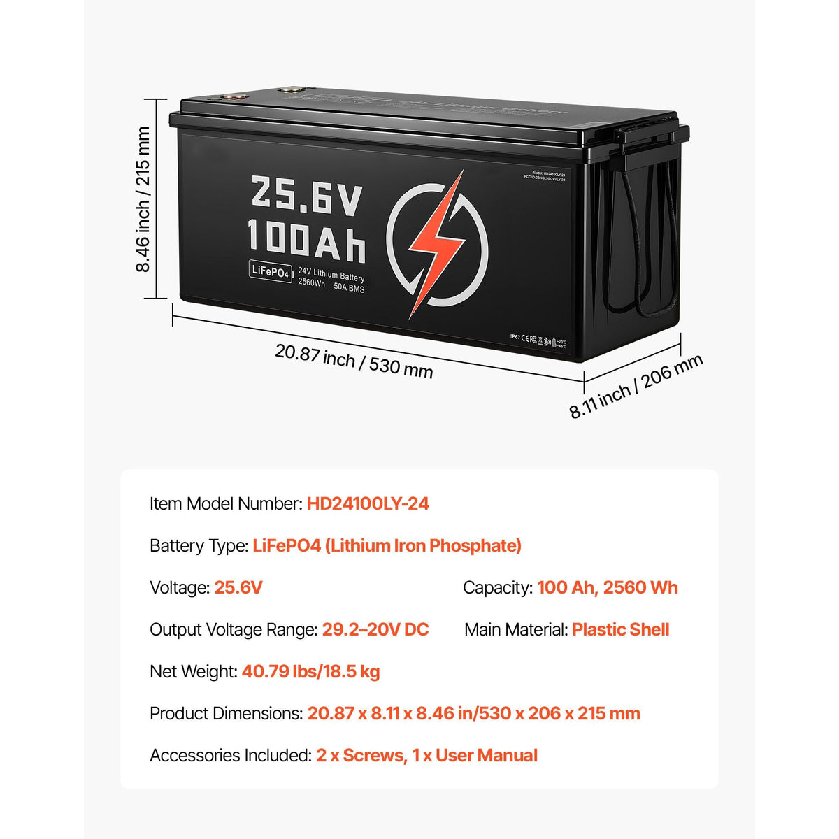24V 100Ah LiFePO4 Lithium Battery, Bluetooth, Deep Cycle Lithium Rechargeable Battery, Built-in 50A BMS, Low Temp Protection, 4000+ Cycles, Max. 2560Wh, for RV, Camper, Trolling Motors, Marine