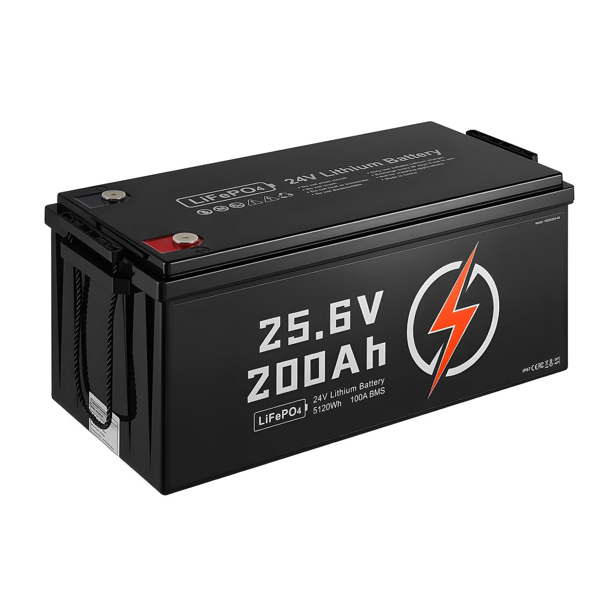 24V 200Ah LiFePO4 Lithium Battery, Built-in 100A BMS, Deep Cycle Lithium Rechargeable Battery with Low Temperature Protection, 4000+ Cycles, Max. 5120Wh, for RV, Camper, Trolling Motors, Marine