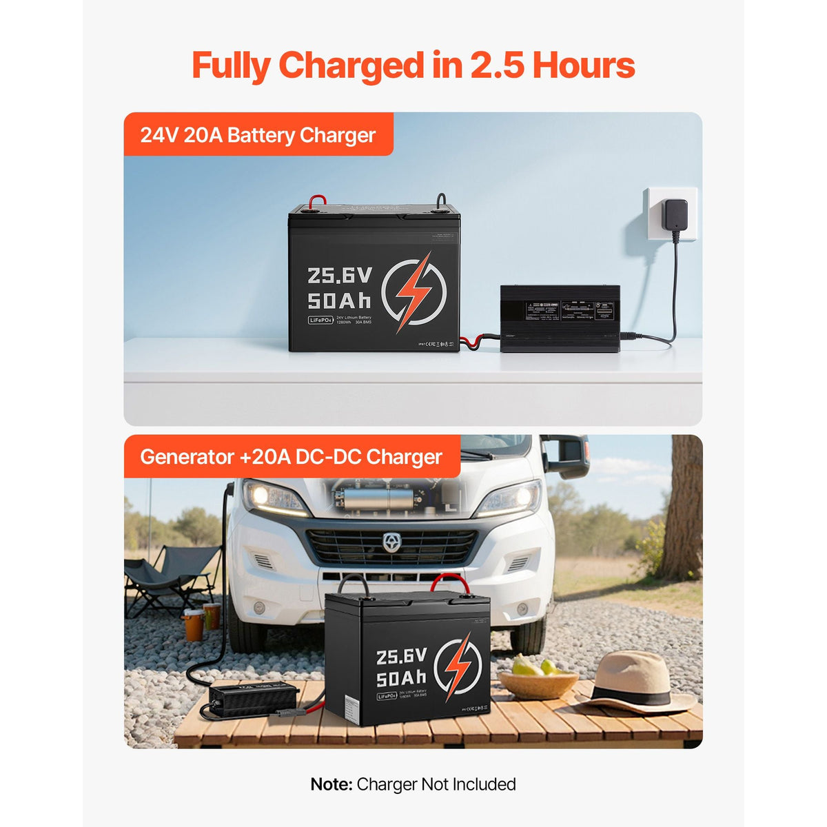 24V 50Ah LiFePO4 Lithium Battery, Bluetooth, Deep Cycle Lithium Rechargeable Battery, Built-in 30A BMS, Low Temp Protection, 4000+ Cycles, Max. 1280Wh, for RV, Camper, Trolling Motors, Marine