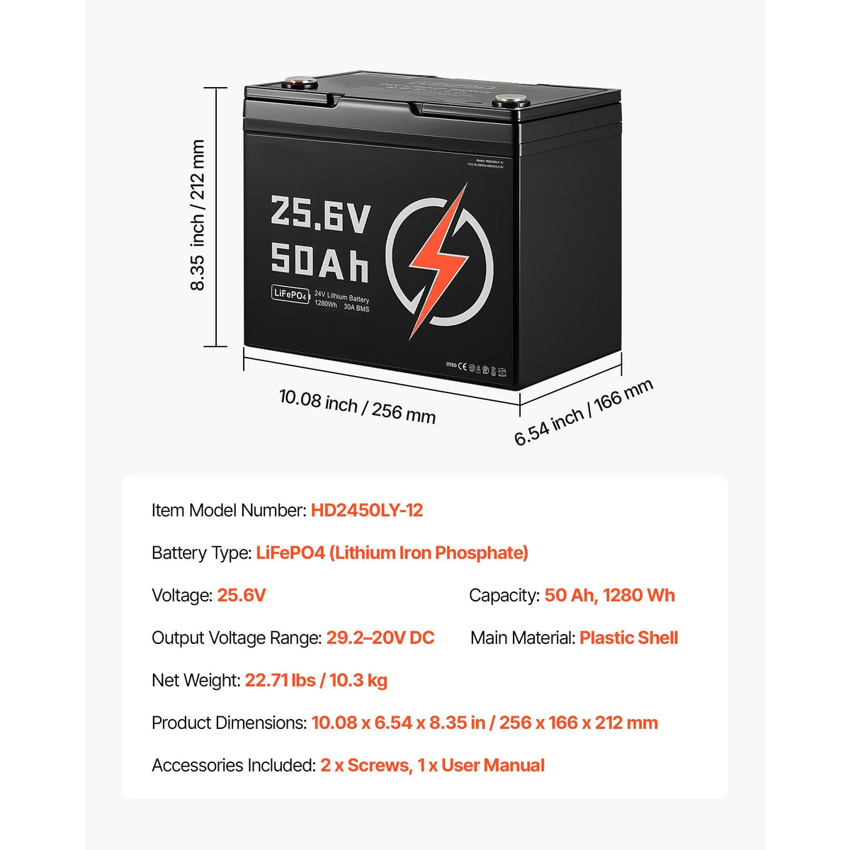 24V 50Ah LiFePO4 Lithium Battery, Bluetooth, Deep Cycle Lithium Rechargeable Battery, Built-in 30A BMS, Low Temp Protection, 4000+ Cycles, Max. 1280Wh, for RV, Camper, Trolling Motors, Marine