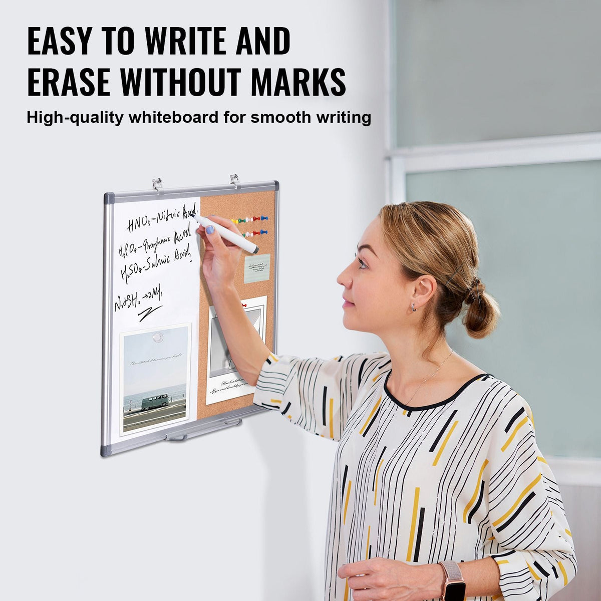 24"x18" Whiteboard & Cork Board Combo with Aluminum Frame – 2-in-1 Magnetic Dry Erase Bulletin Board for Wall Mount – Ideal for School, Home, Office