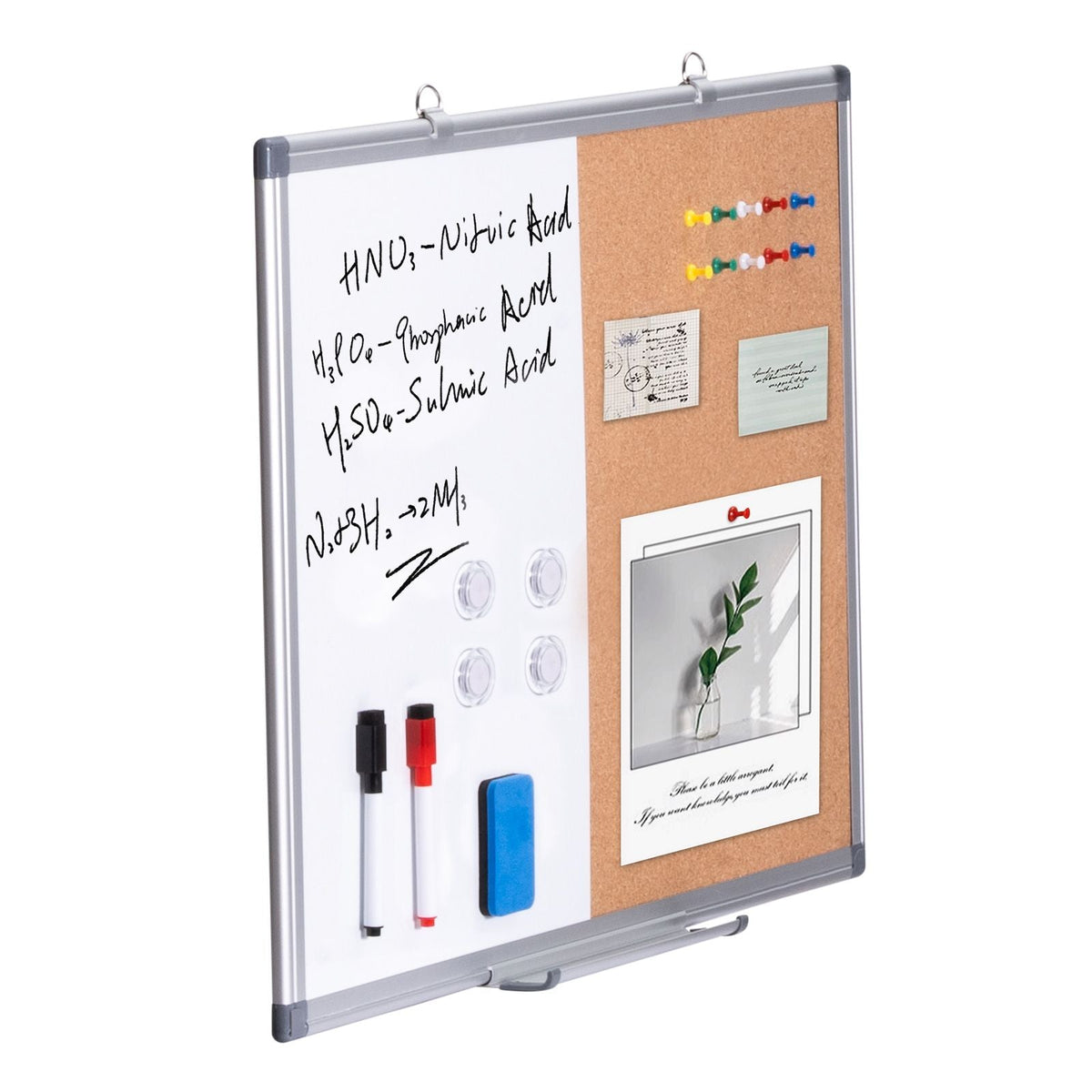 24"x18" Whiteboard & Cork Board Combo with Aluminum Frame – 2-in-1 Magnetic Dry Erase Bulletin Board for Wall Mount – Ideal for School, Home, Office