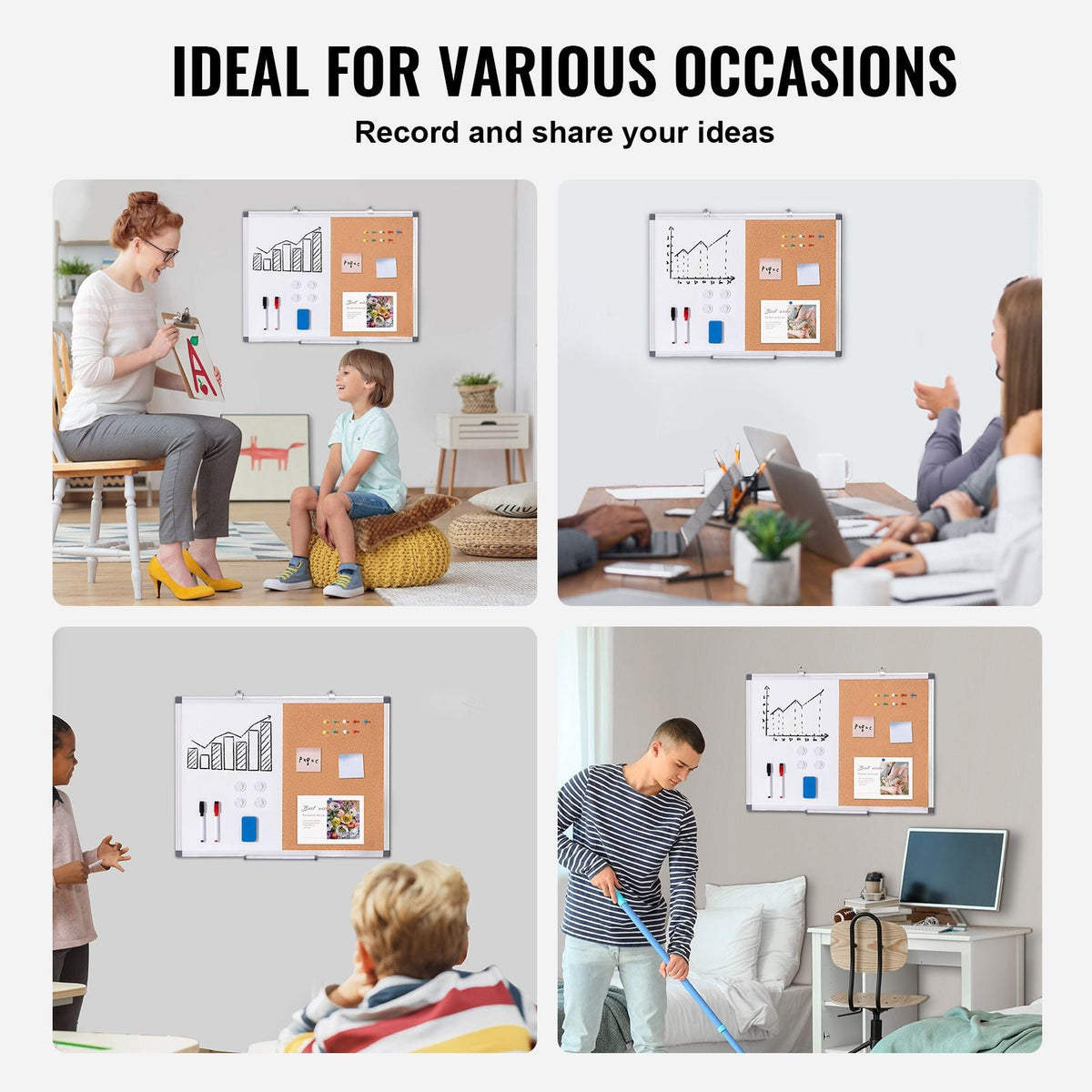 24"x18" Whiteboard & Cork Board Combo with Aluminum Frame – 2-in-1 Magnetic Dry Erase Bulletin Board for Wall Mount – Ideal for School, Home, Office