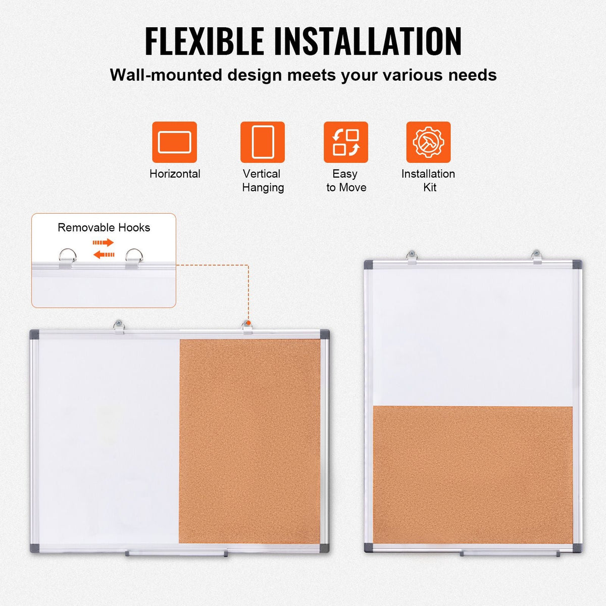 24"x18" Whiteboard & Cork Board Combo with Aluminum Frame – 2-in-1 Magnetic Dry Erase Bulletin Board for Wall Mount – Ideal for School, Home, Office
