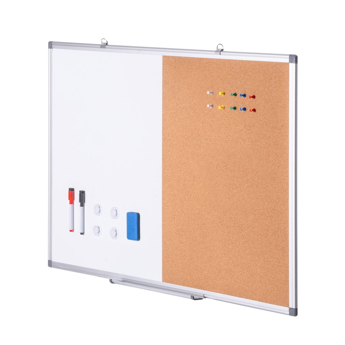 24"x18" Whiteboard & Cork Board Combo with Aluminum Frame – 2-in-1 Magnetic Dry Erase Bulletin Board for Wall Mount – Ideal for School, Home, Office