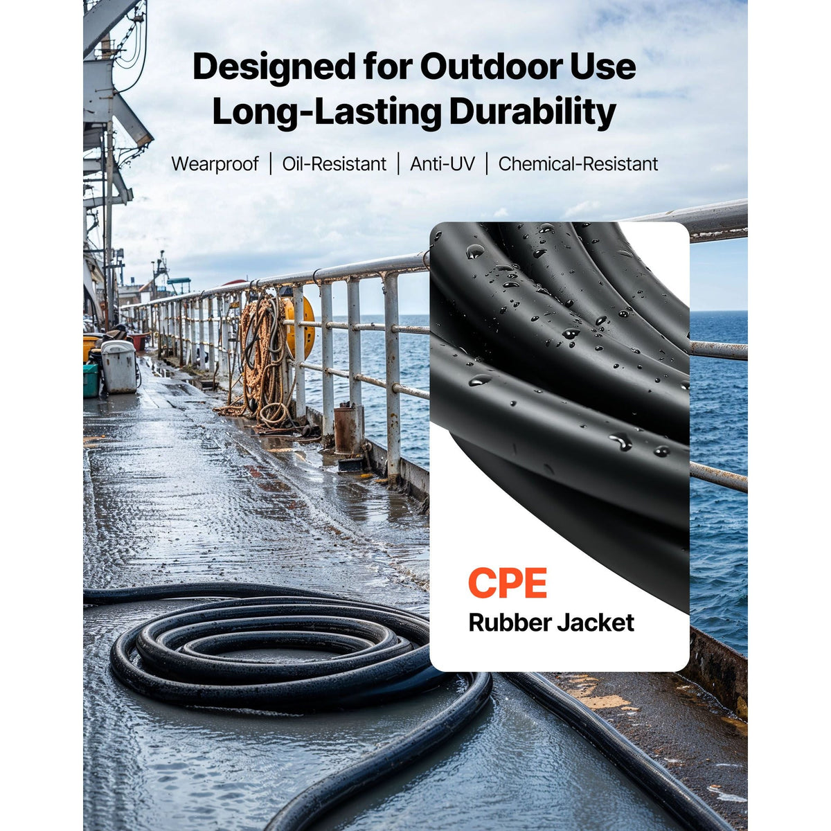 25 FT 6AWG Portable Power Cable (3 Conductor), Heavy Duty 600V SOOW Electrical Power Cable, Industrial Grade Electric Wire, Premium CPE Rubber Jacket, Copper Extension Cord for Welder Machine