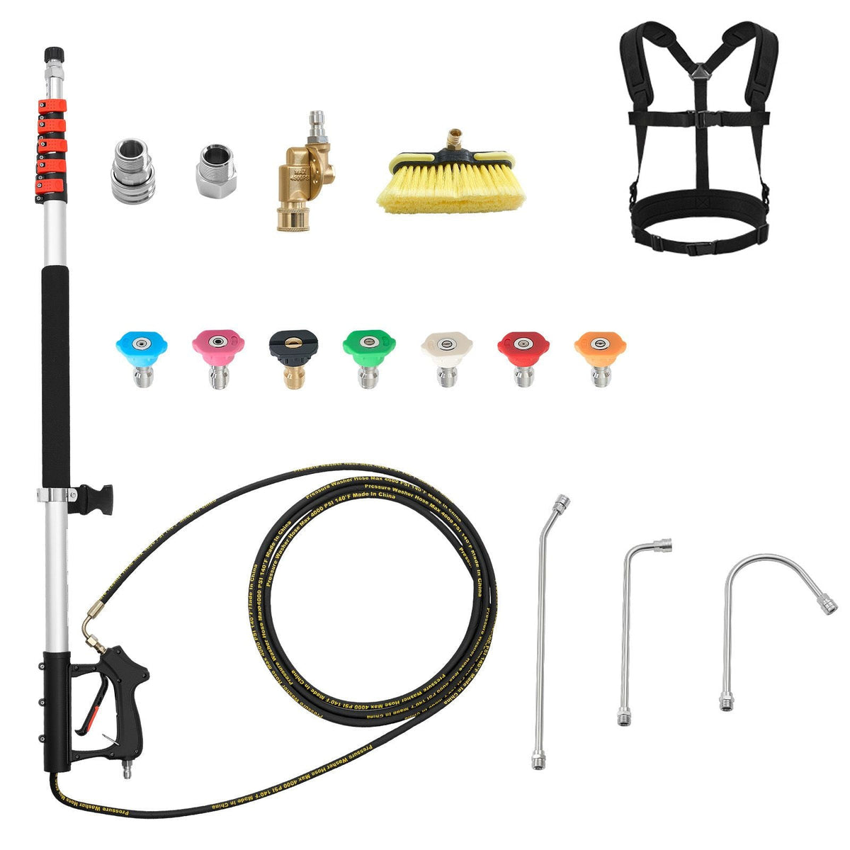 25 FT Pressure Washer Telescoping Wand, with Power Washer Extension Wands & High Pressure Hose, Brush Head, 7 Nozzles, Hose Adapter, Upgrade Support Belt, Storage Bag, 4000 PSI for High Cleaning