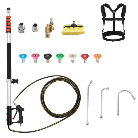 25 FT Pressure Washer Telescoping Wand, with Power Washer Extension Wands & High Pressure Hose, Brush Head, 7 Nozzles, Hose Adapter, Upgrade Support Belt, Storage Bag, 4000 PSI for High Cleaning