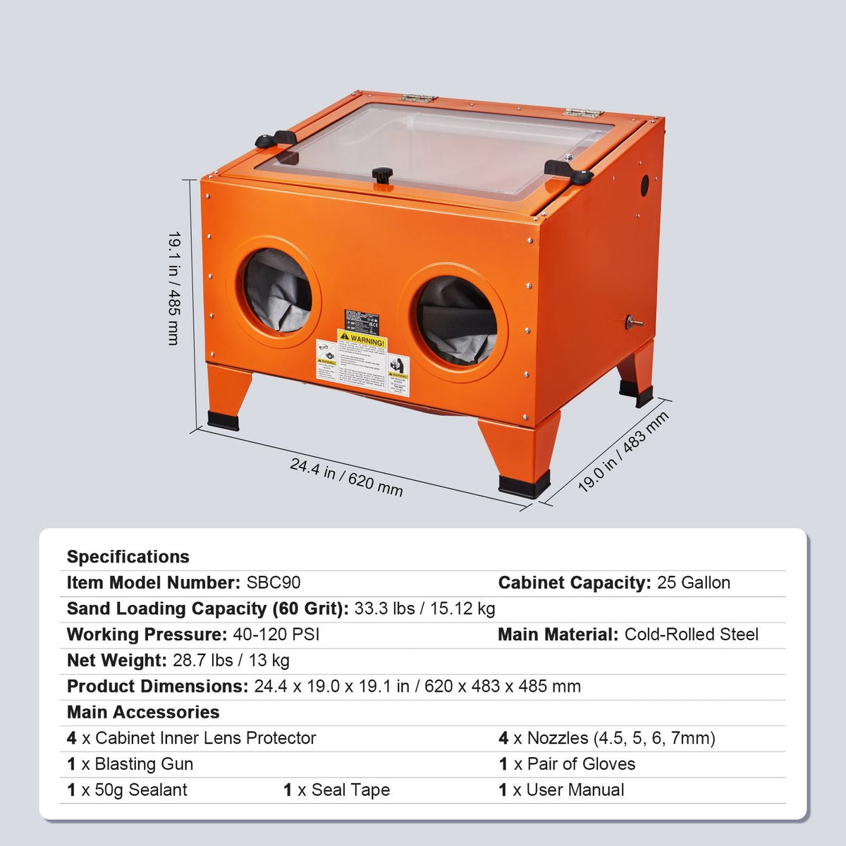 25 Gallon Sandblasting Cabinet, 40-120PSI Portable Benchtop Sand Blasting Cabinet, Heavy Duty Steel Sand Blaster with Blasting Gun & 4 Ceramic Nozzles for Paint, Stain, Rust Removal
