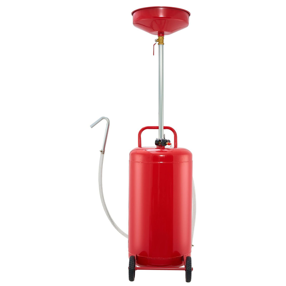 25 Gallon Waste Oil Drain Tank, Air Operated Portable Oil Drainer with Adjustable Funnel Height, Industrial Fluid Drain Tank with Wheels, Fluid Fuel Transfer Drainage for Auto Repair Shops, Red