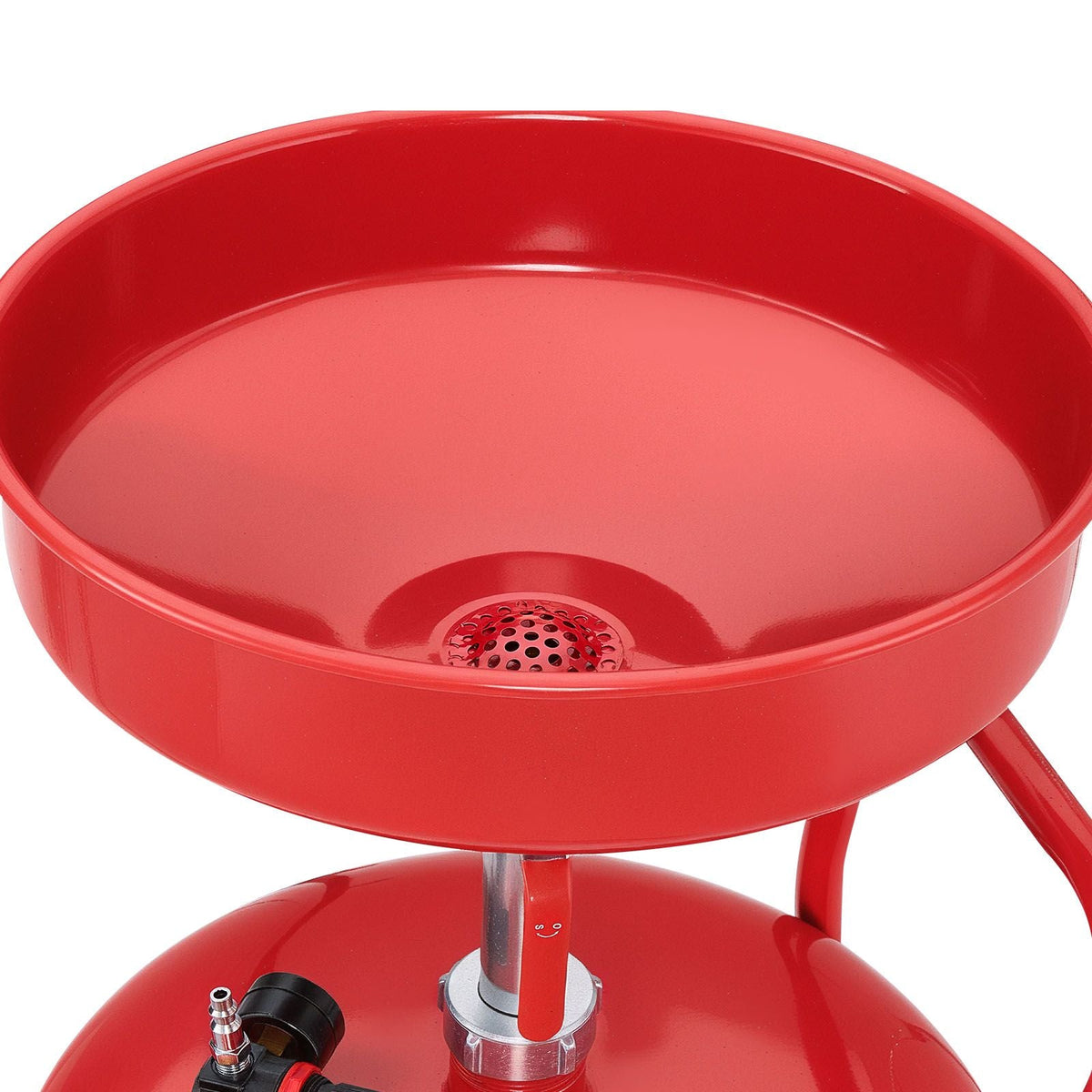 25 Gallon Waste Oil Drain Tank, Air Operated Portable Oil Drainer with Adjustable Funnel Height, Industrial Fluid Drain Tank with Wheels, Fluid Fuel Transfer Drainage for Auto Repair Shops, Red