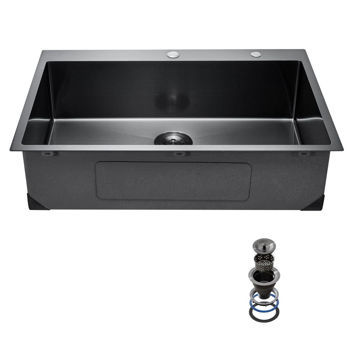 25 inch Kitchen Sink Workstation, 304 Stainless Steel Top Mount Sinks, Drop-In Single Bowl Farmhouse Basin with Accessories, Household Dishwasher Sinks for RV, Prep Kitchen, and Bar (Black)