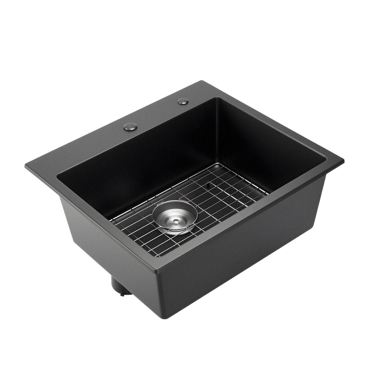25 inch Kitchen Sink Workstation, Top Mount Granite Sinks, Drop-In Single Bowl Farmhouse Basin with Multiple Accessories, Household Dishwasher Sinks for RV, Prep Kitchen, and Bar (Black)