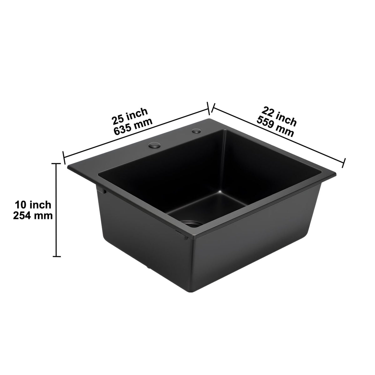 25 inch Kitchen Sink Workstation, Top Mount Granite Sinks, Drop-In Single Bowl Farmhouse Basin with Multiple Accessories, Household Dishwasher Sinks for RV, Prep Kitchen, and Bar (Black)
