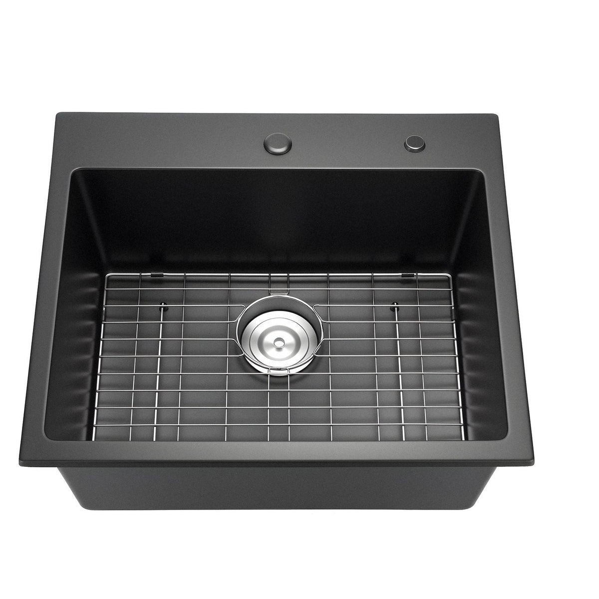 25 inch Kitchen Sink Workstation, Top Mount Granite Sinks, Drop-In Single Bowl Farmhouse Basin with Multiple Accessories, Household Dishwasher Sinks for RV, Prep Kitchen, and Bar (Black)