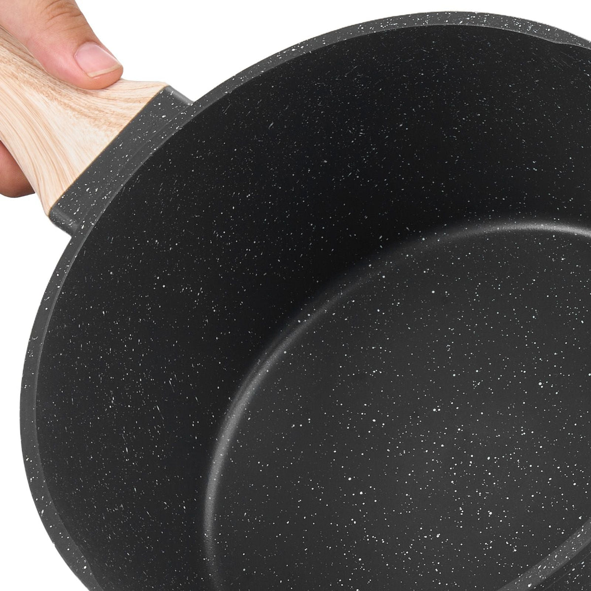 2.5 QT Saucepan, Nonstick Saucepan with Tempered Glass Lid, Multipurpose Cooking Sauce Pot with Detachable Handle, Sauce Pan Small Kitchen Cooking Pot with Coating, Induction Compatible, Black