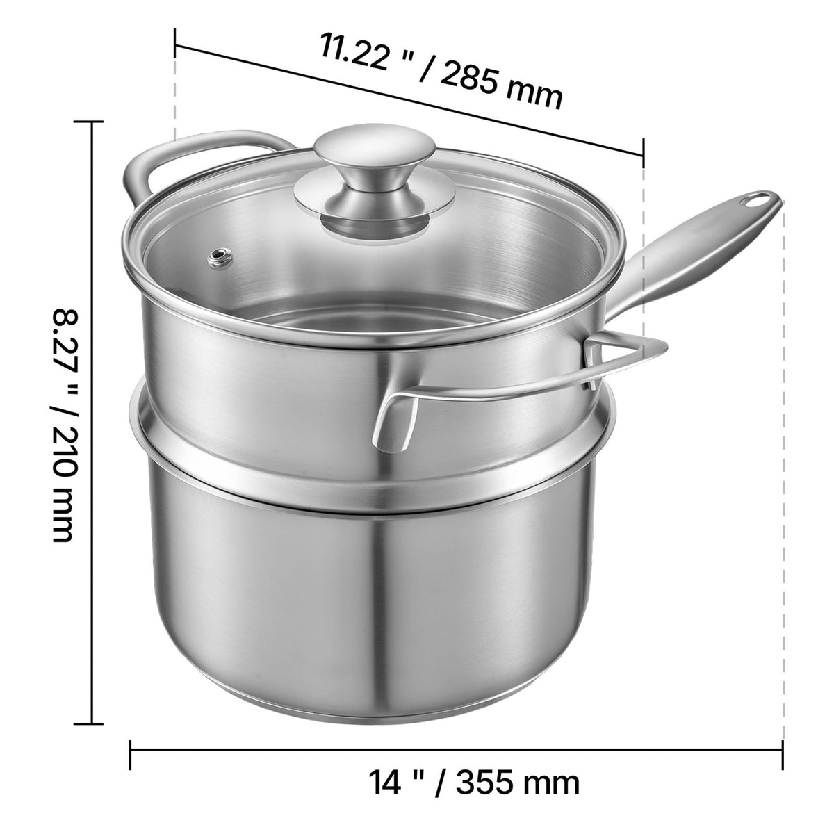 2.5 QT Saucepan with Steamer, Stainless Steel Saucepan with Glass Lid, Multipurpose Nonstick Stainless Steel Sauce Pot with Ergonomic Handle, Friendly for Oven, Dishwasher, Induction Cooker