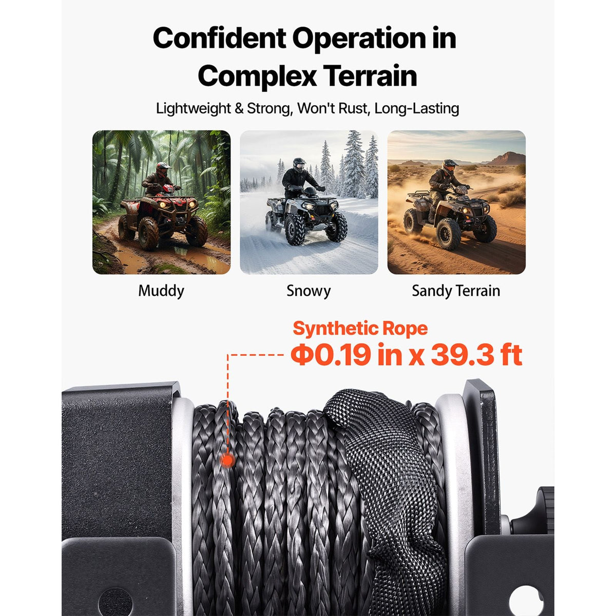 2500 lbs Electric Winch, 12V DC ATV/UTV Winch with Φ0.19 in x 39.4 ft Synthetic Rope & Wired Remote Control, IP55 Waterproof, Aluminum Housing Fairlead Mount Plate for Towing ATV, Black