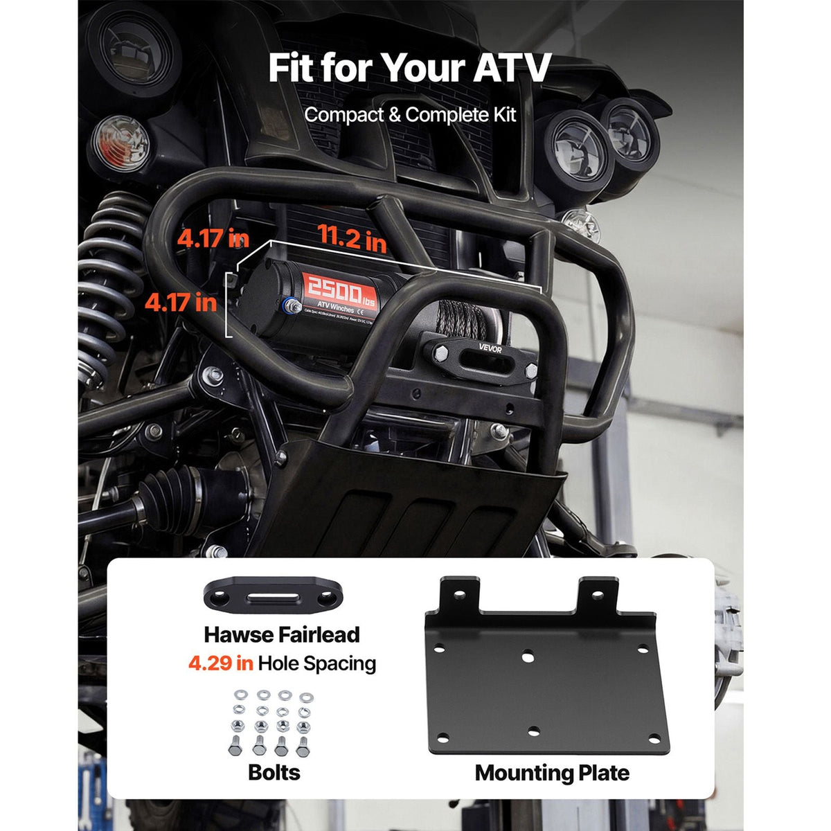 2500 lbs Electric Winch, 12V DC ATV/UTV Winch with Φ0.19 in x 39.4 ft Synthetic Rope & Wired Remote Control, IP55 Waterproof, Aluminum Housing Fairlead Mount Plate for Towing ATV, Black