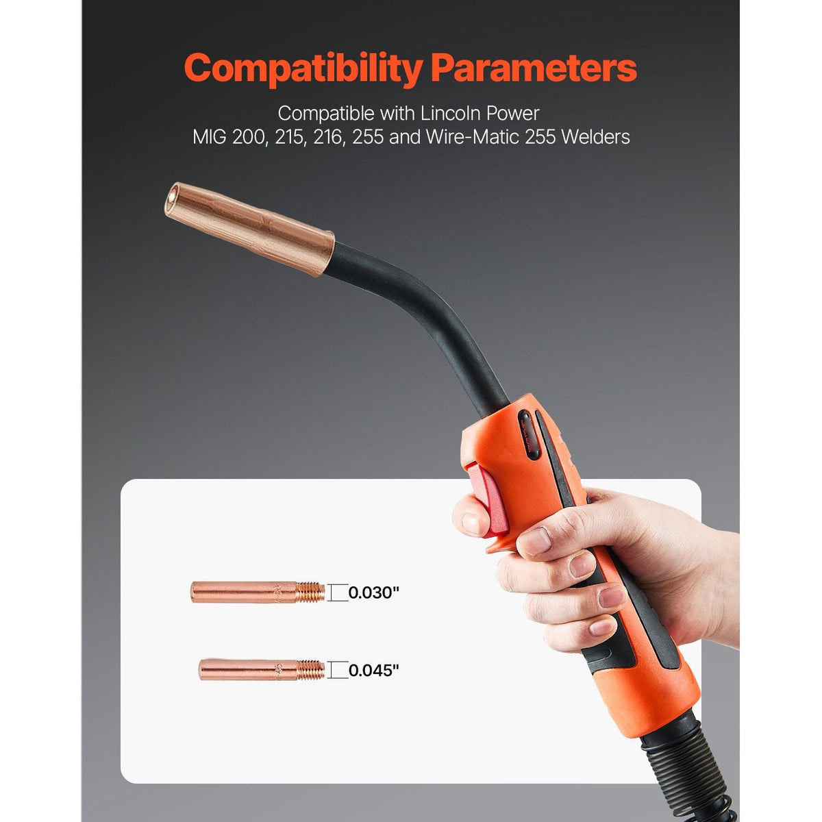 250Amp Mig Welding Gun with 15FT Cable, Compatible with LincoIn Power MlG 200, 215, 216, 255 and Wire-Matic 255 Welders, Suitable for 0.035" and 0.045" Welding Wires